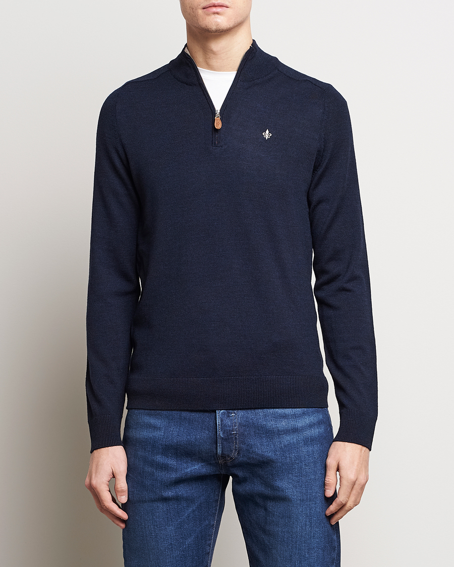 Men | Sweaters & Knitwear | Morris | John Merino Half Zip Navy