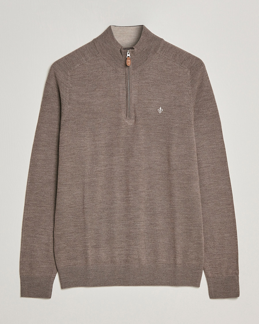 Men | Sweaters & Knitwear | Morris | John Merino Half Zip Light Brown