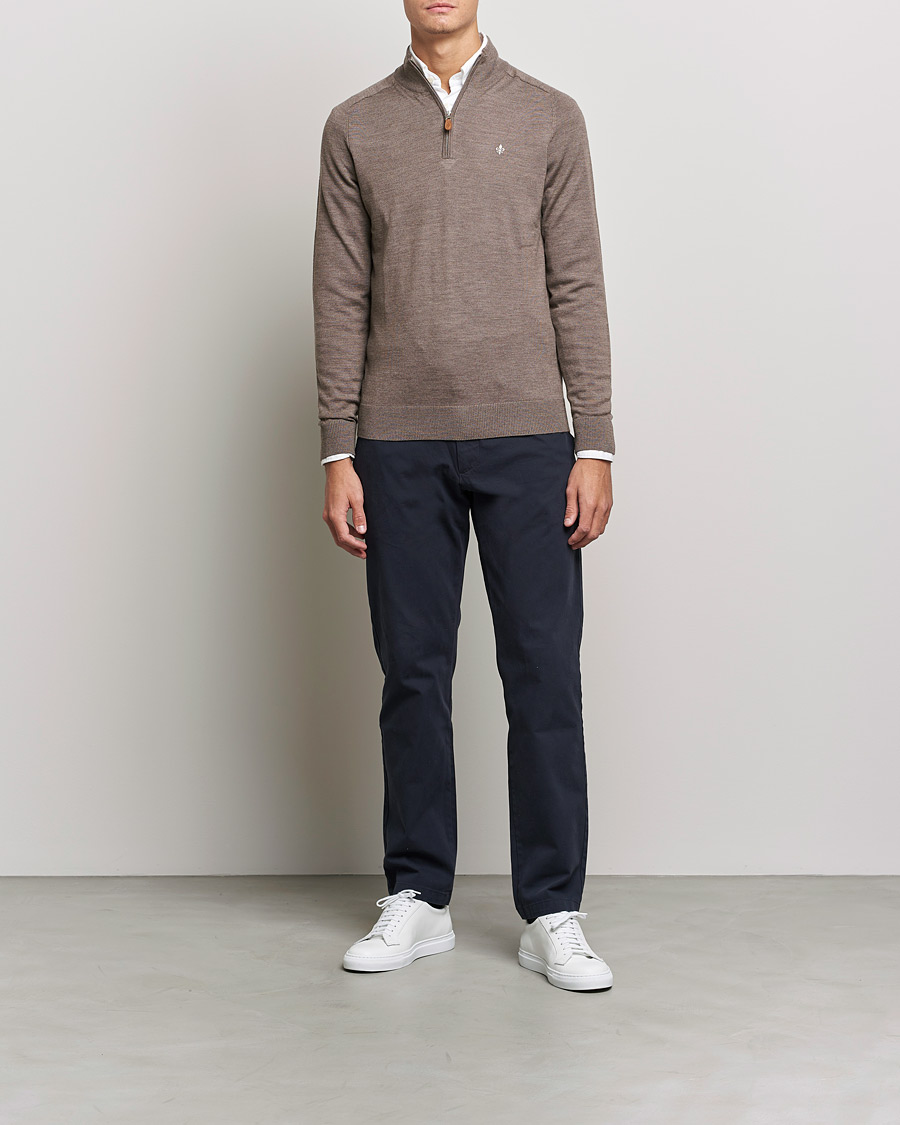 Men | Sweaters & Knitwear | Morris | John Merino Half Zip Light Brown