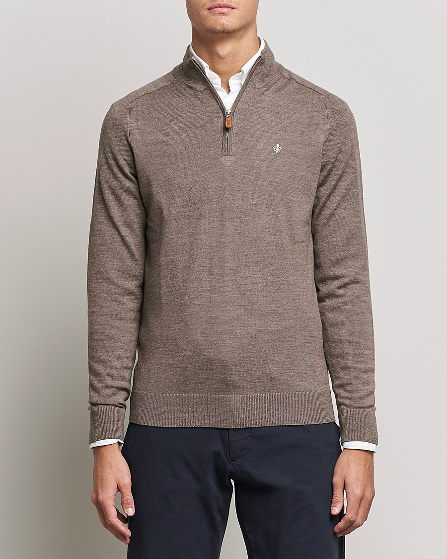 Men | Sweaters & Knitwear | Morris | John Merino Half Zip Light Brown