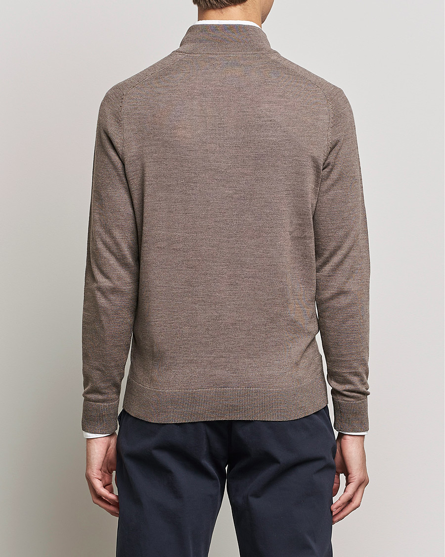 Men | Sweaters & Knitwear | Morris | John Merino Half Zip Light Brown