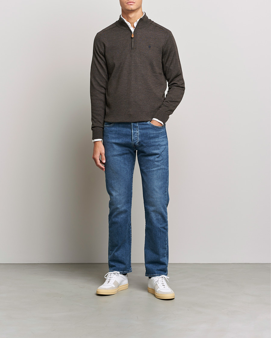 Men | Sweaters & Knitwear | Morris | John Merino Half Zip Dark Brown