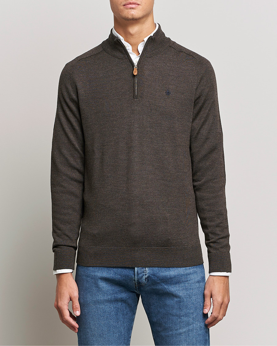 Men | Sweaters & Knitwear | Morris | John Merino Half Zip Dark Brown