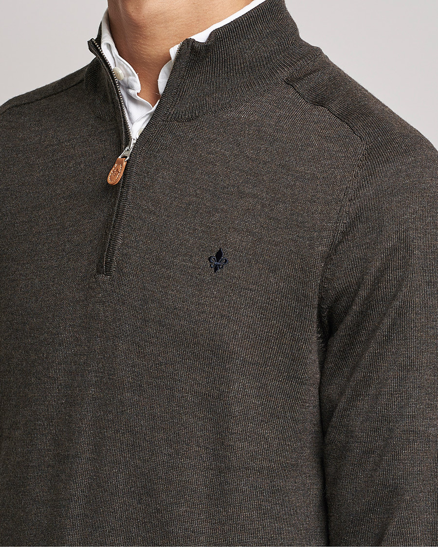 Men | Sweaters & Knitwear | Morris | John Merino Half Zip Dark Brown
