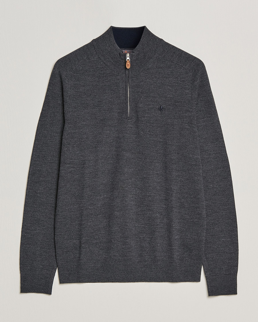 Men | Sweaters & Knitwear | Morris | John Merino Half Zip Dark Grey