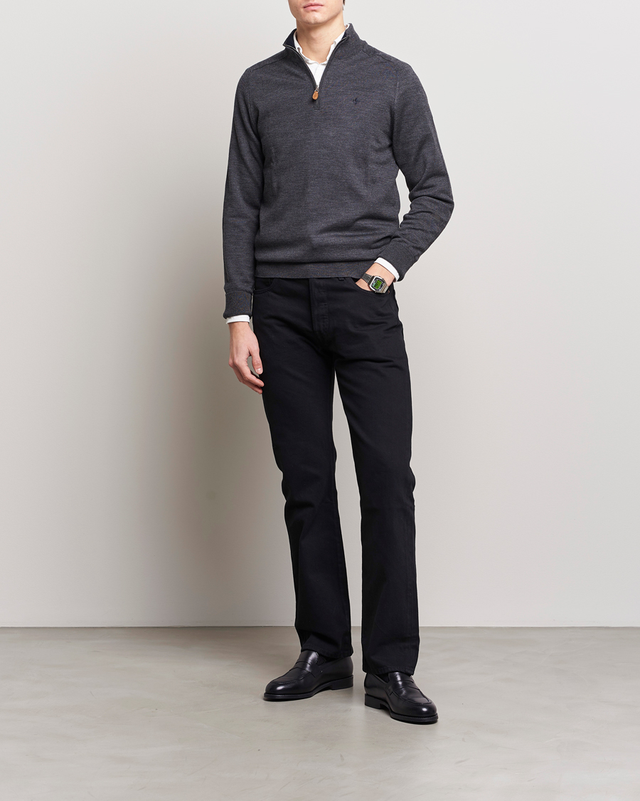 Men | Sweaters & Knitwear | Morris | John Merino Half Zip Dark Grey