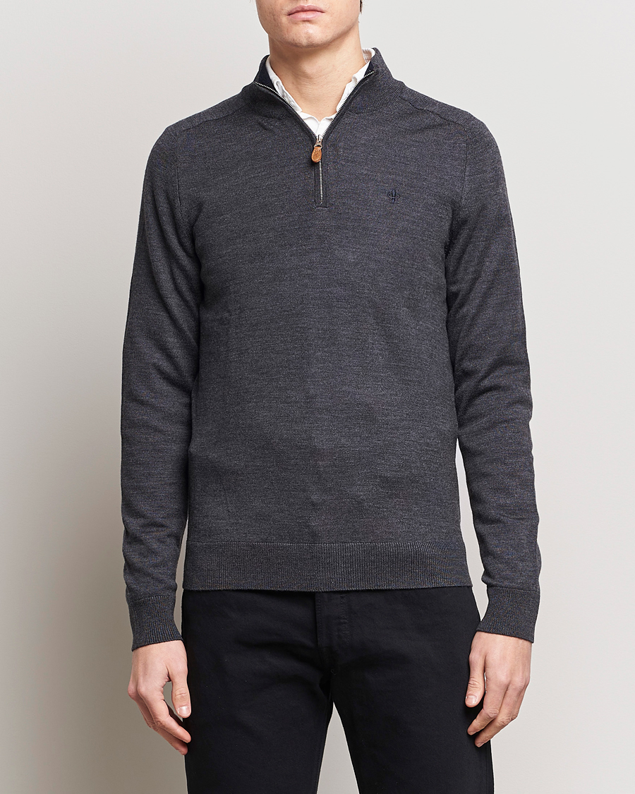 Men | Sweaters & Knitwear | Morris | John Merino Half Zip Dark Grey