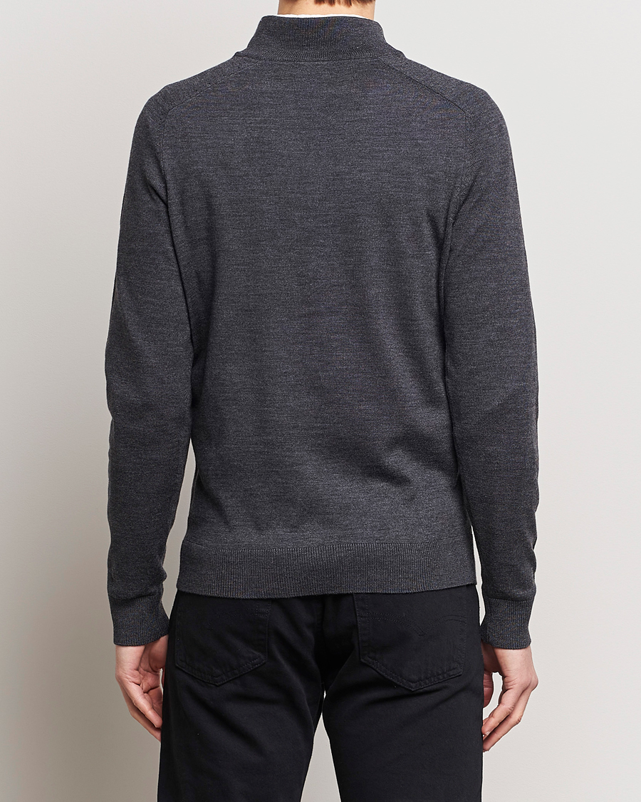 Men | Sweaters & Knitwear | Morris | John Merino Half Zip Dark Grey