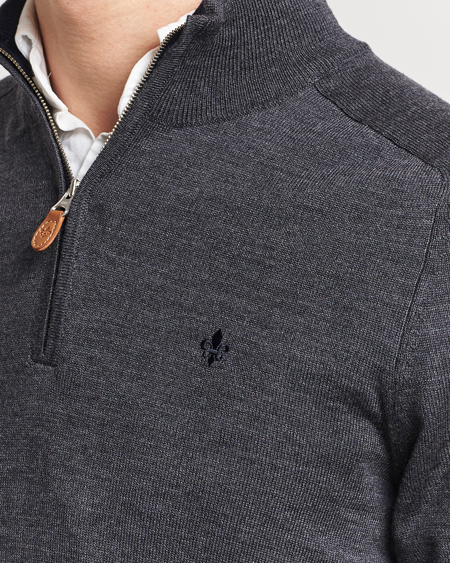 Men | Sweaters & Knitwear | Morris | John Merino Half Zip Dark Grey
