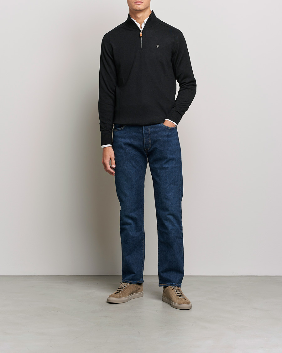 Men | Sweaters & Knitwear | Morris | John Merino Half Zip Black