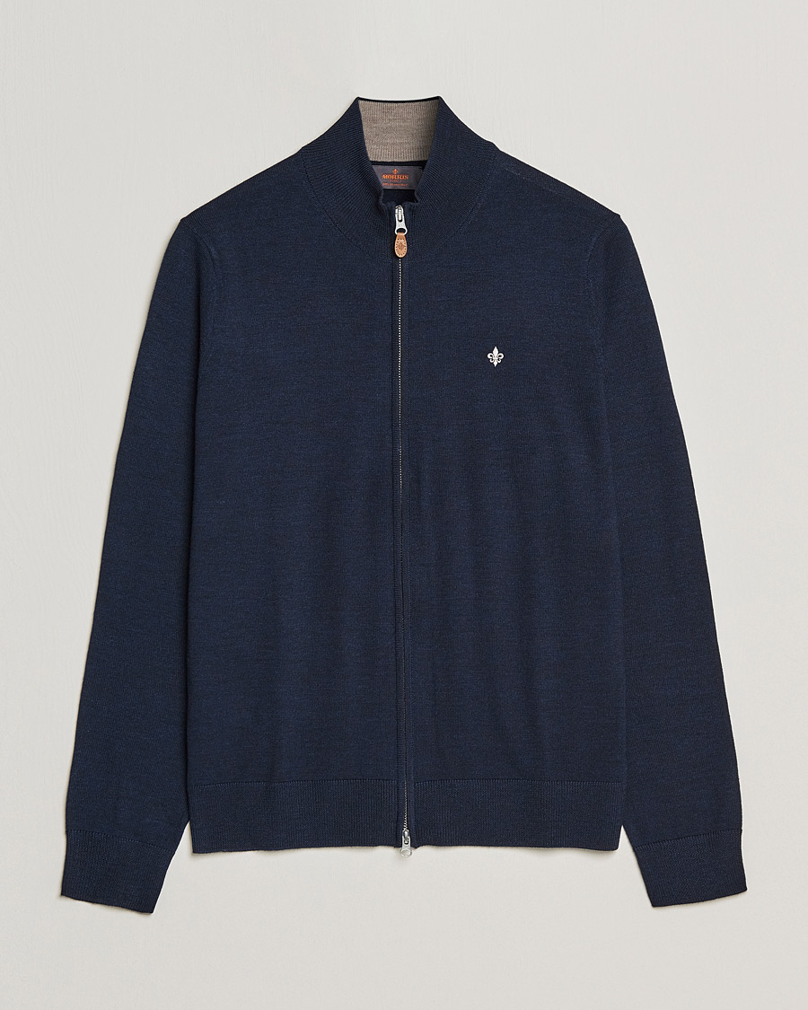 Men | Sweaters & Knitwear | Morris | Merino Zip Cardigan Navy