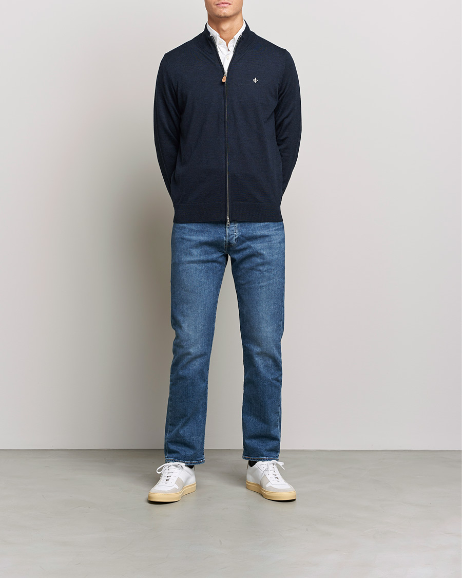 Men | Sweaters & Knitwear | Morris | Merino Zip Cardigan Navy