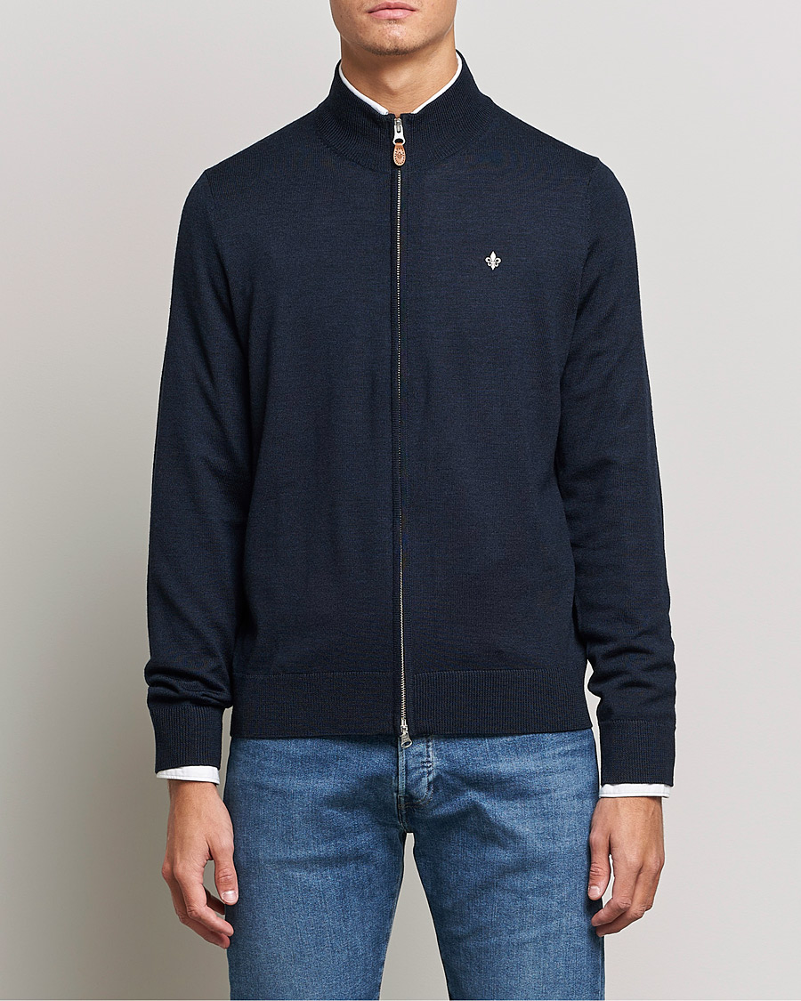 Men | Sweaters & Knitwear | Morris | Merino Zip Cardigan Navy