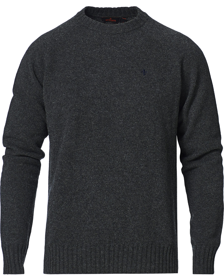 Men | Sweaters & Knitwear | Morris | Lambswool Knitted Crew Neck Dark Grey