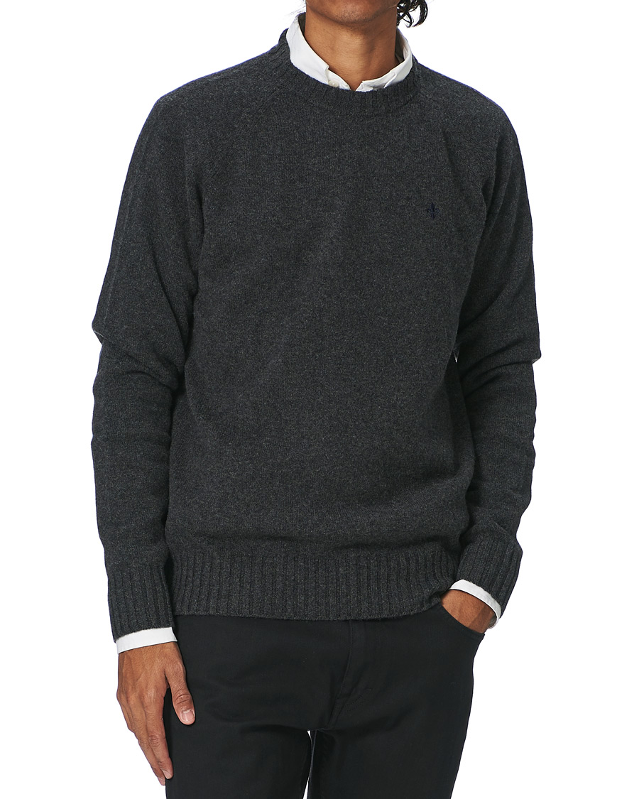 Men | Sweaters & Knitwear | Morris | Lambswool Knitted Crew Neck Dark Grey