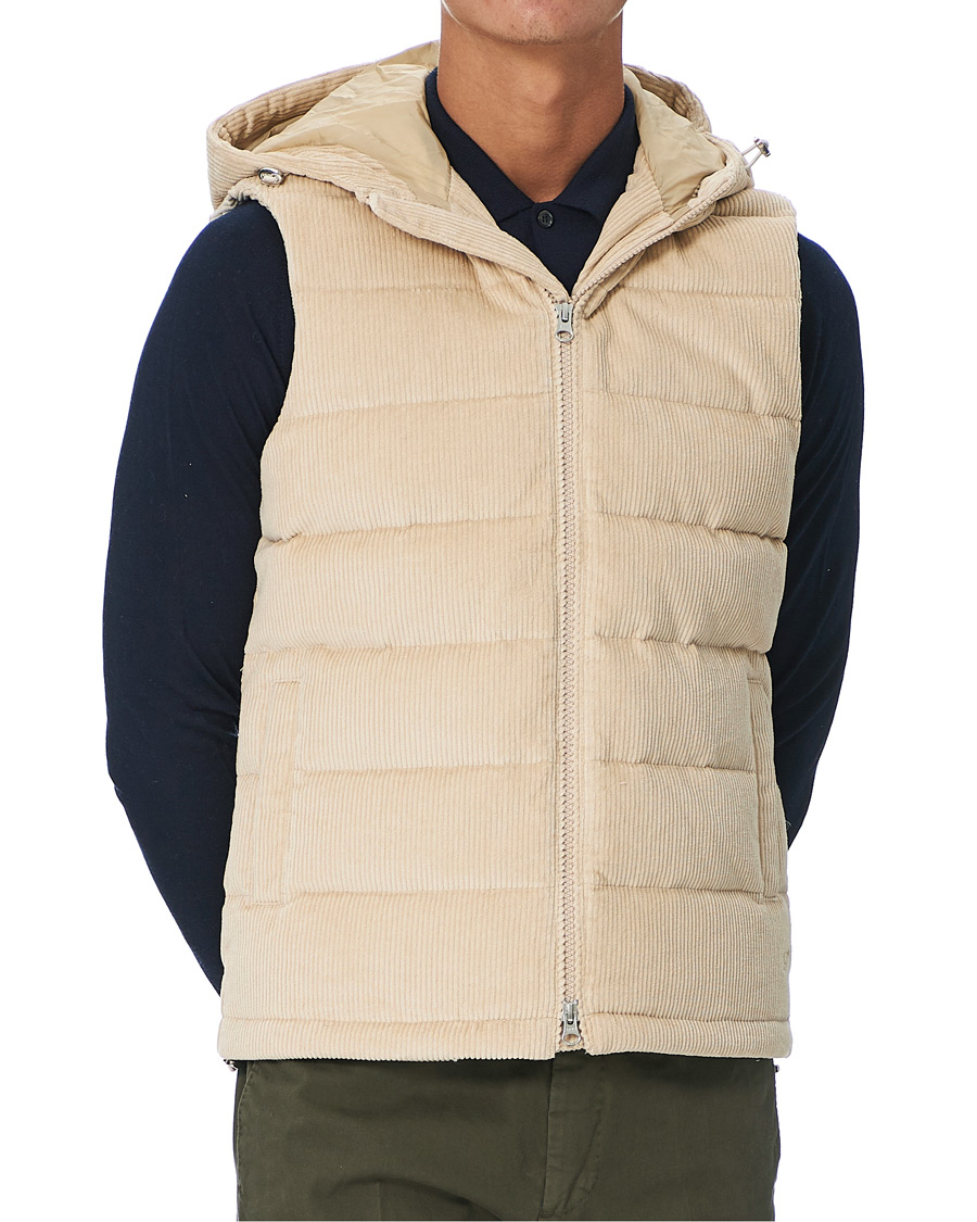Men | Coats & Jackets | Stenströms | Padded Corduroy Hood Vest Creme