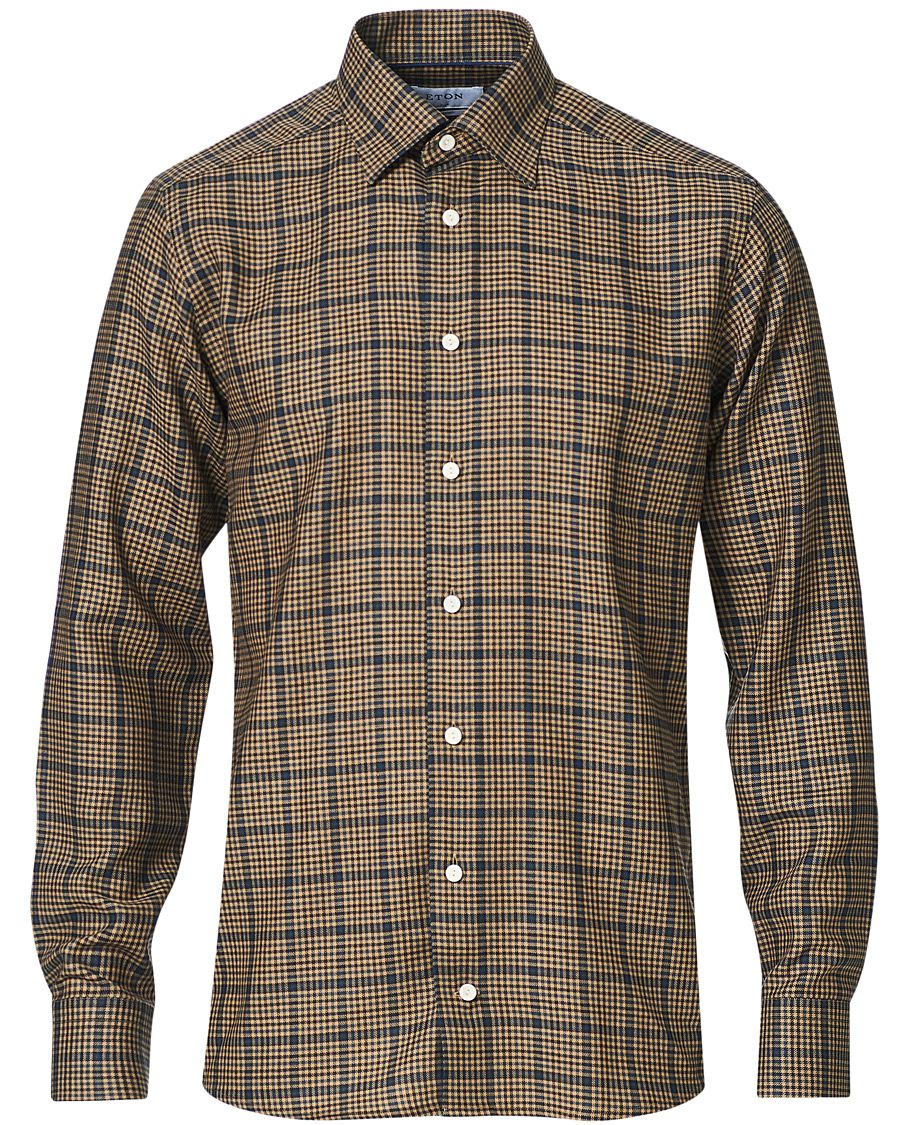 Men | Shirts | Eton | Slim Fit Big Checked Brushed Merino Shirt Brown
