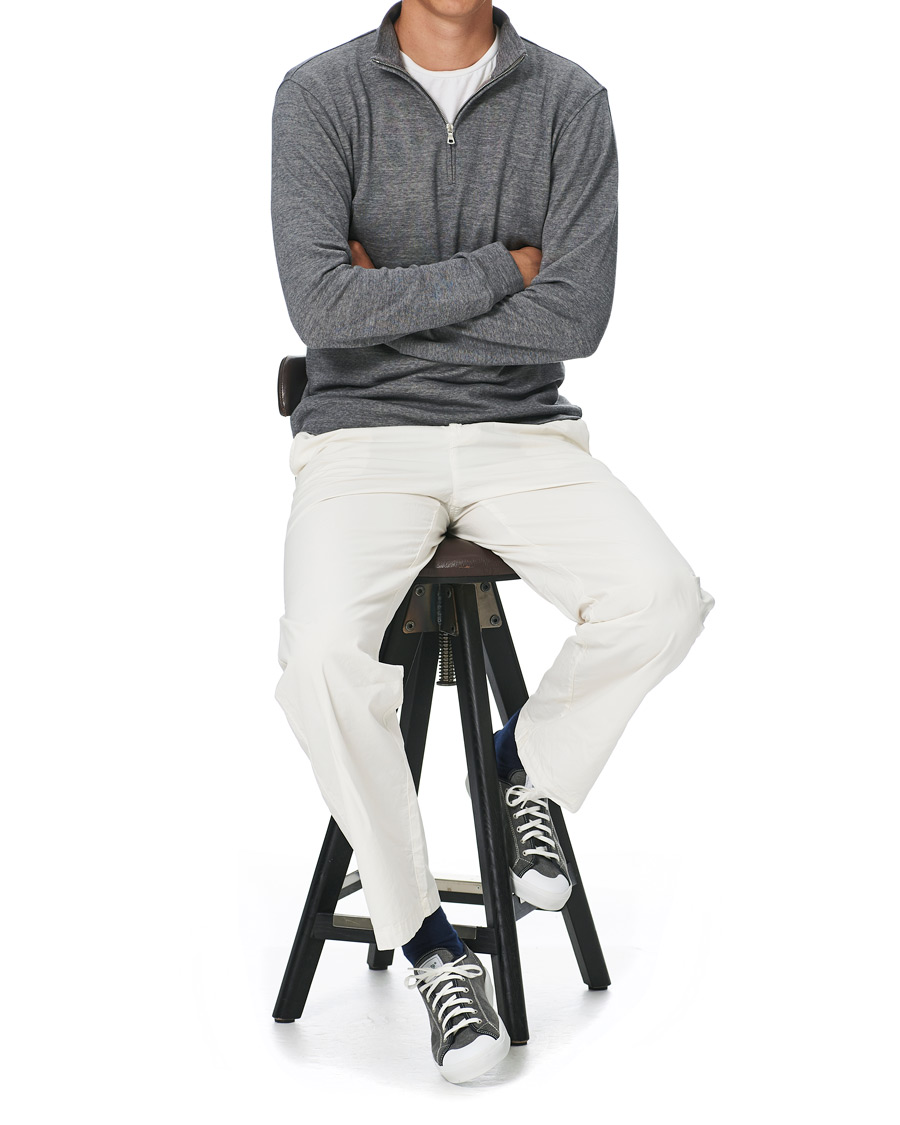 Men | Sweaters & Knitwear | Orlebar Brown | Neilson Double Face Merino Half Zip Storm Grey