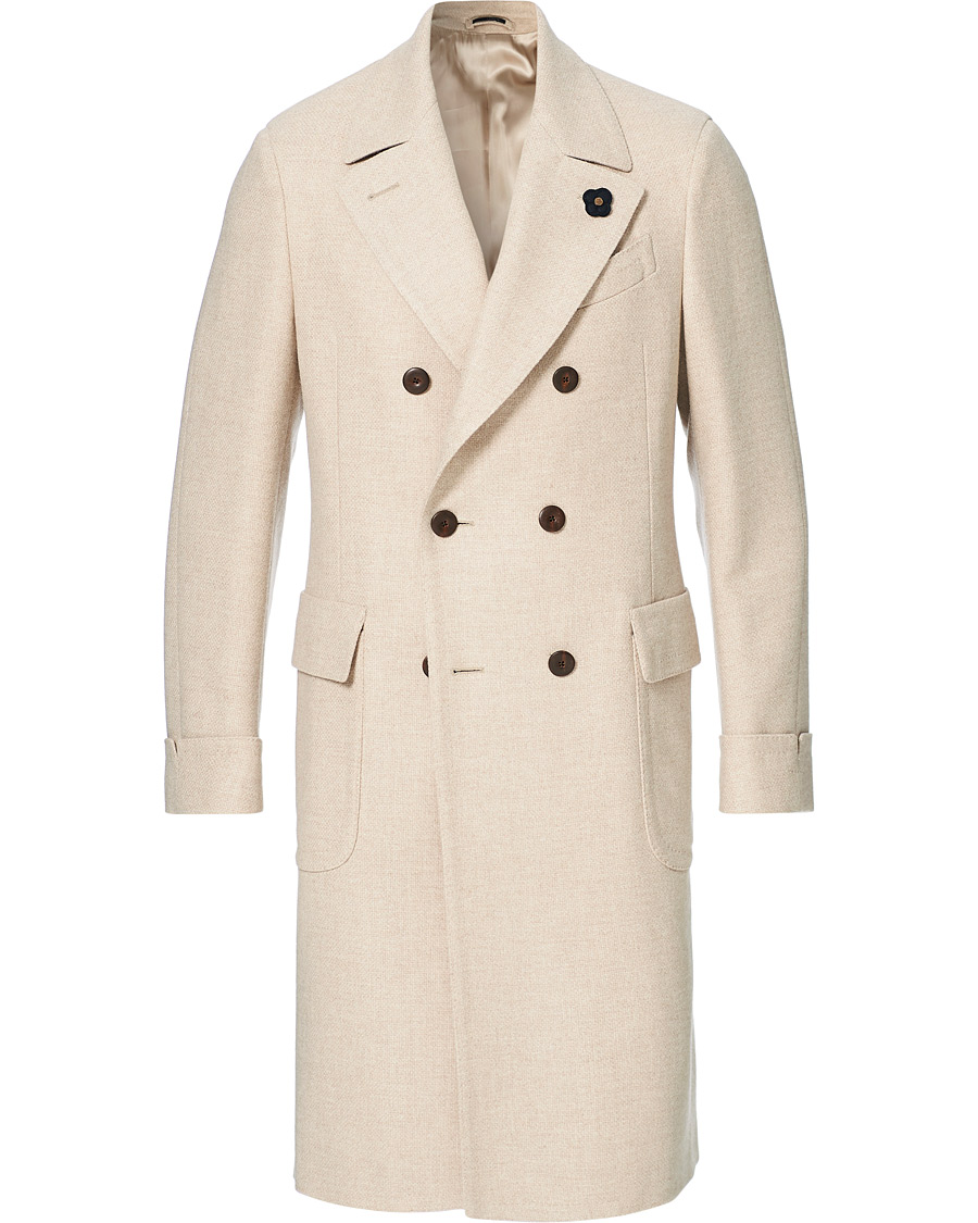 Men | Coats & Jackets | Lardini | Double Breasted Basket Weave Wool Coat Creme