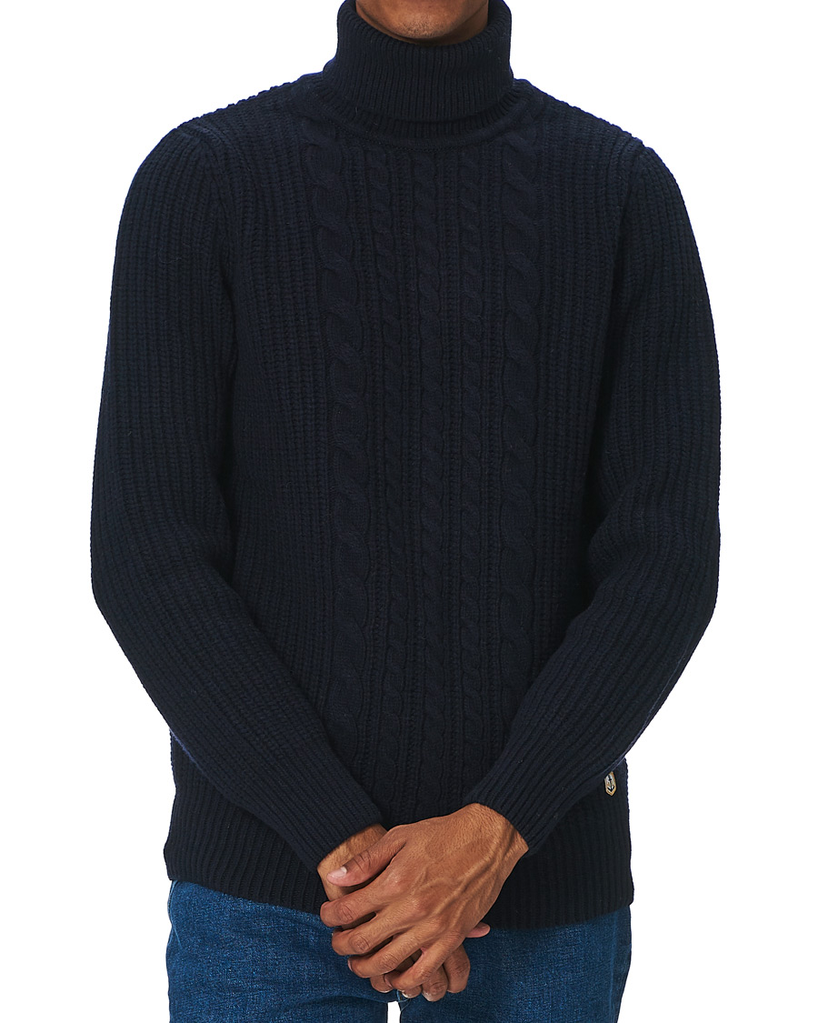 Men | Sweaters & Knitwear | Armor-lux | Cable Knit Turtleneck Navy