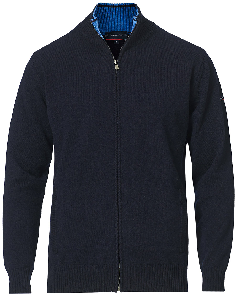 Men | Sweaters & Knitwear | Armor-lux | Wool Zip Cardigan Navy