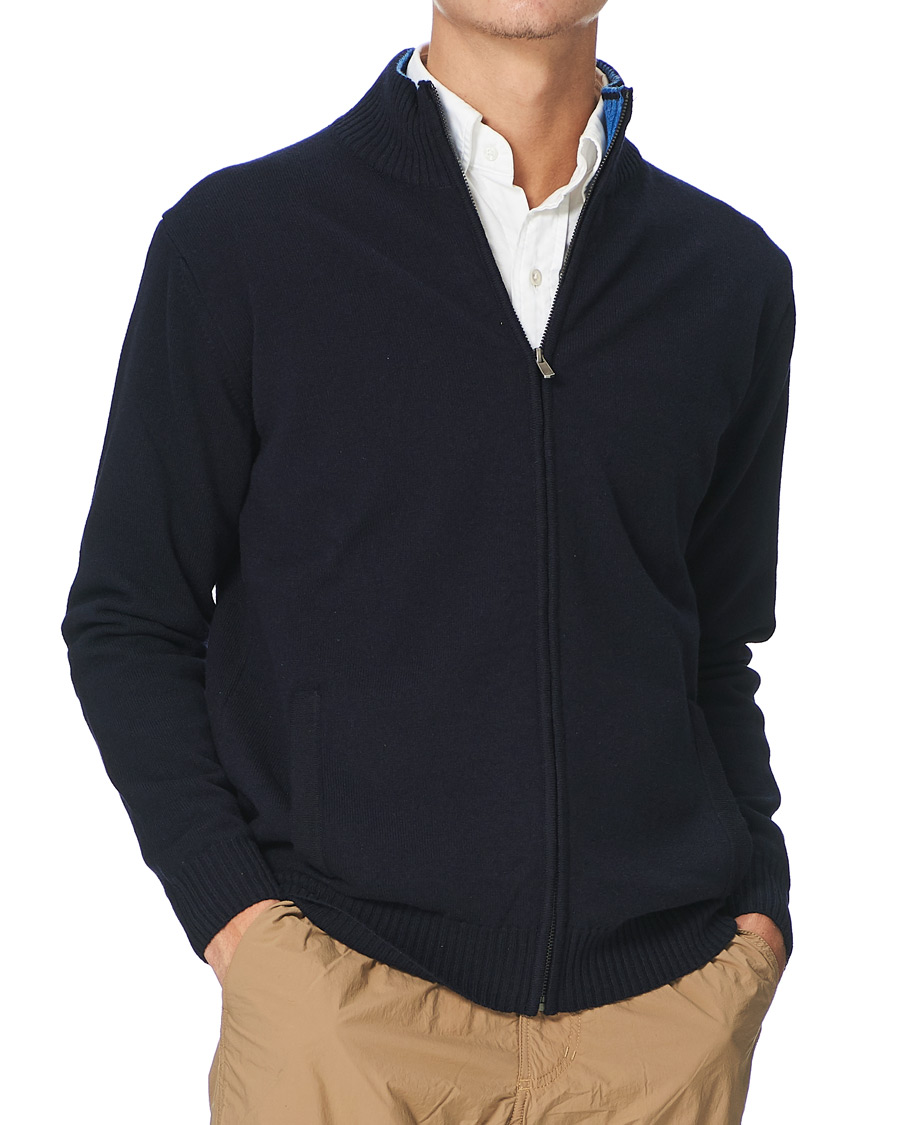 Men | Sweaters & Knitwear | Armor-lux | Wool Zip Cardigan Navy