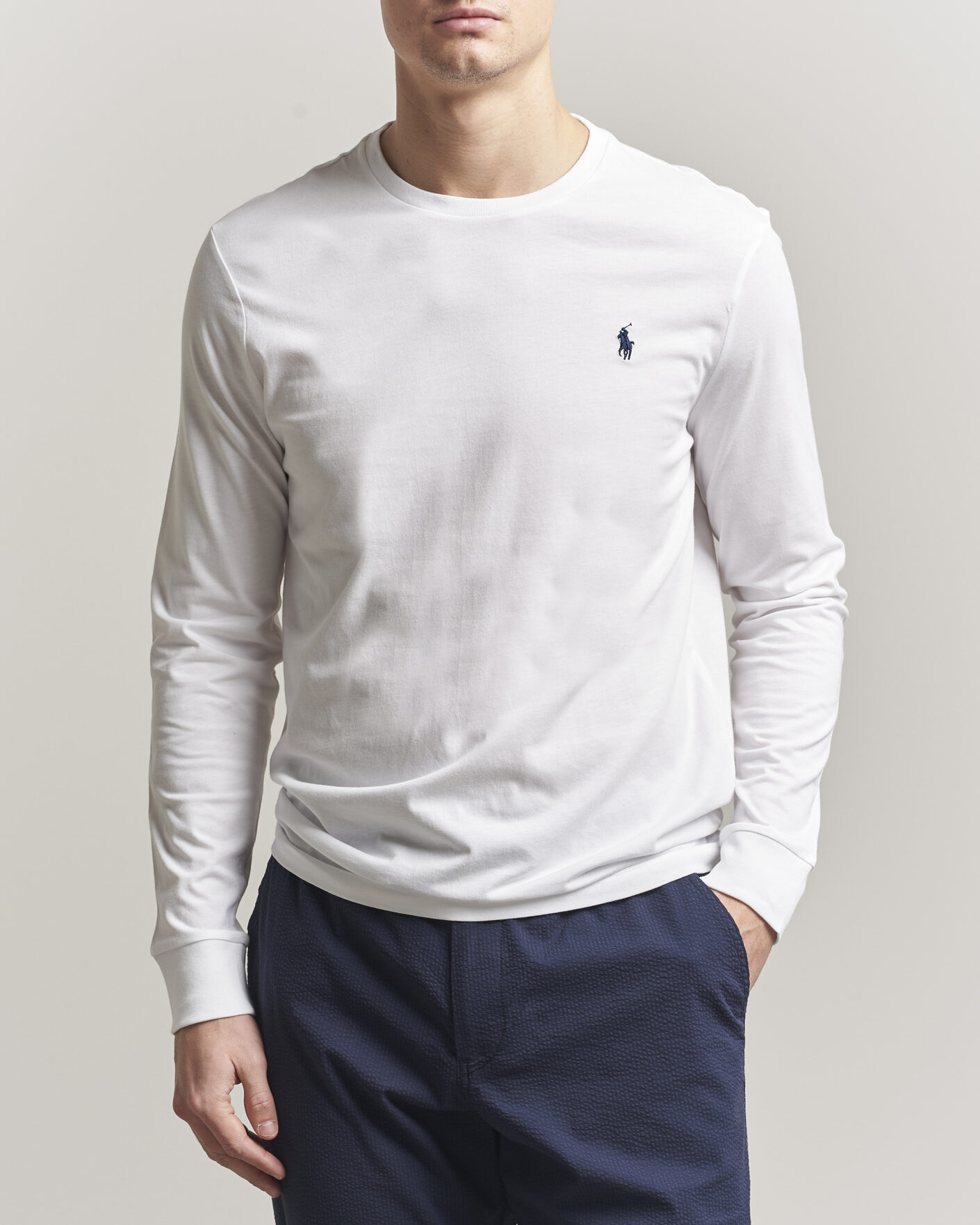 Men | T-Shirts | Polo Ralph Lauren | Custom Slim Fit Long Sleeve Tee White