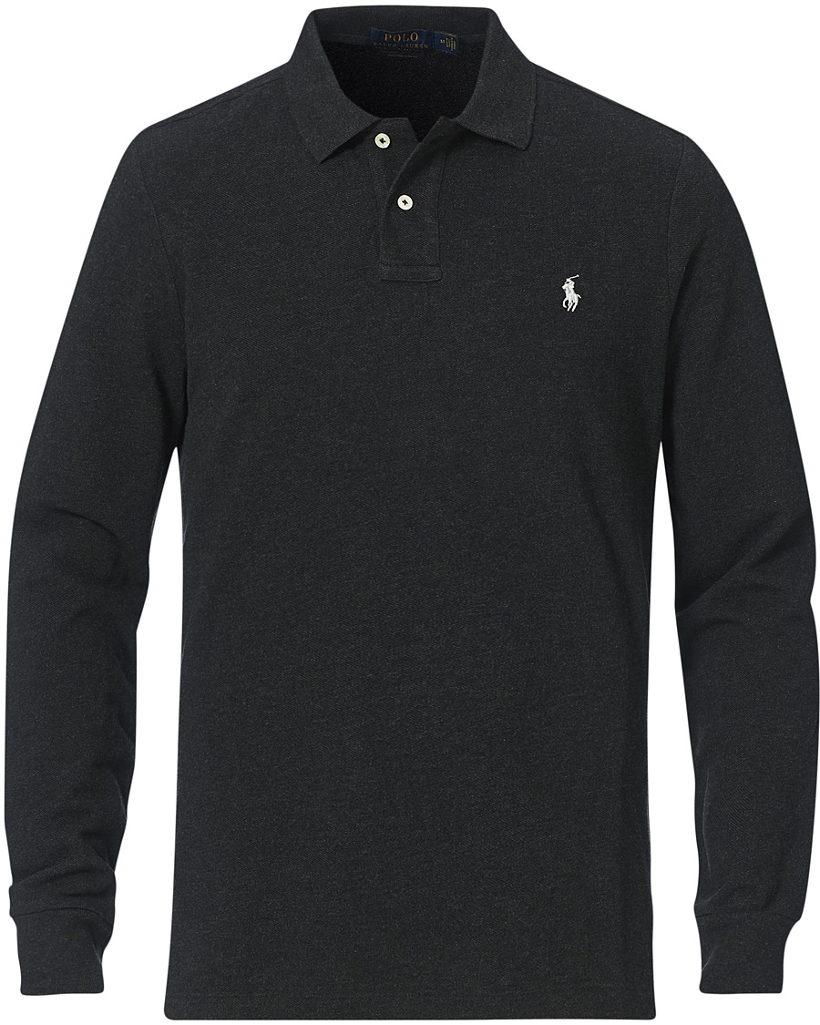 Men | Sweaters & Knitwear | Polo Ralph Lauren | Custom Slim Fit Long Sleeve Polo Black Marl Heather