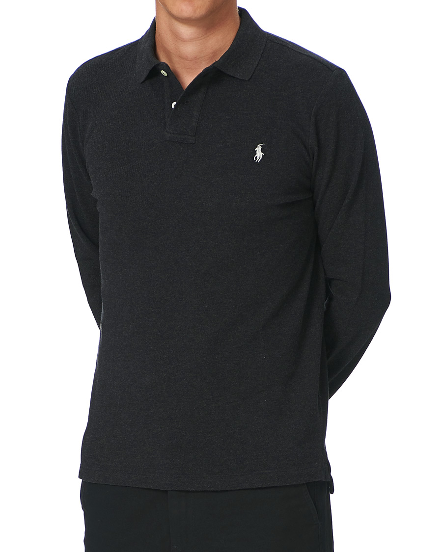Men | Sweaters & Knitwear | Polo Ralph Lauren | Custom Slim Fit Long Sleeve Polo Black Marl Heather