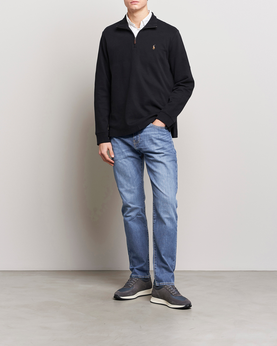 Men | Sweaters & Knitwear | Polo Ralph Lauren | Double Knit Jaquard Half Zip Sweater Polo Black