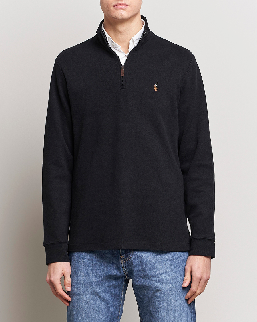 Men | Sweaters & Knitwear | Polo Ralph Lauren | Double Knit Jaquard Half Zip Sweater Polo Black