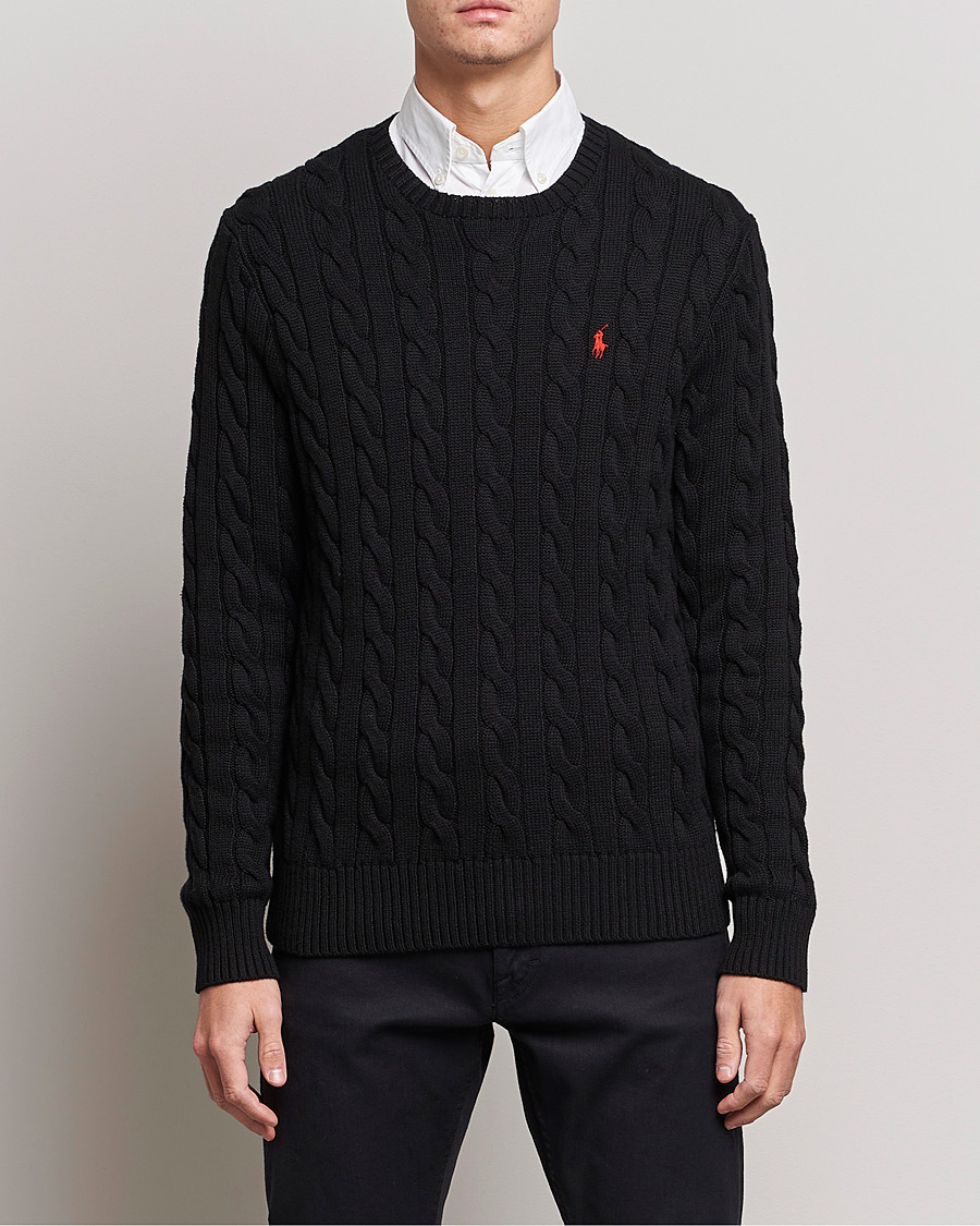 Men | Sweaters & Knitwear | Polo Ralph Lauren | Cotton Cable Pullover Polo Black