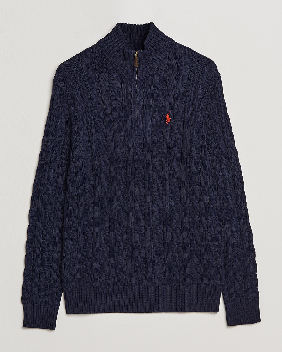 Men | Sweaters & Knitwear | Polo Ralph Lauren | Cotton Cable Half Zip Hunter Navy
