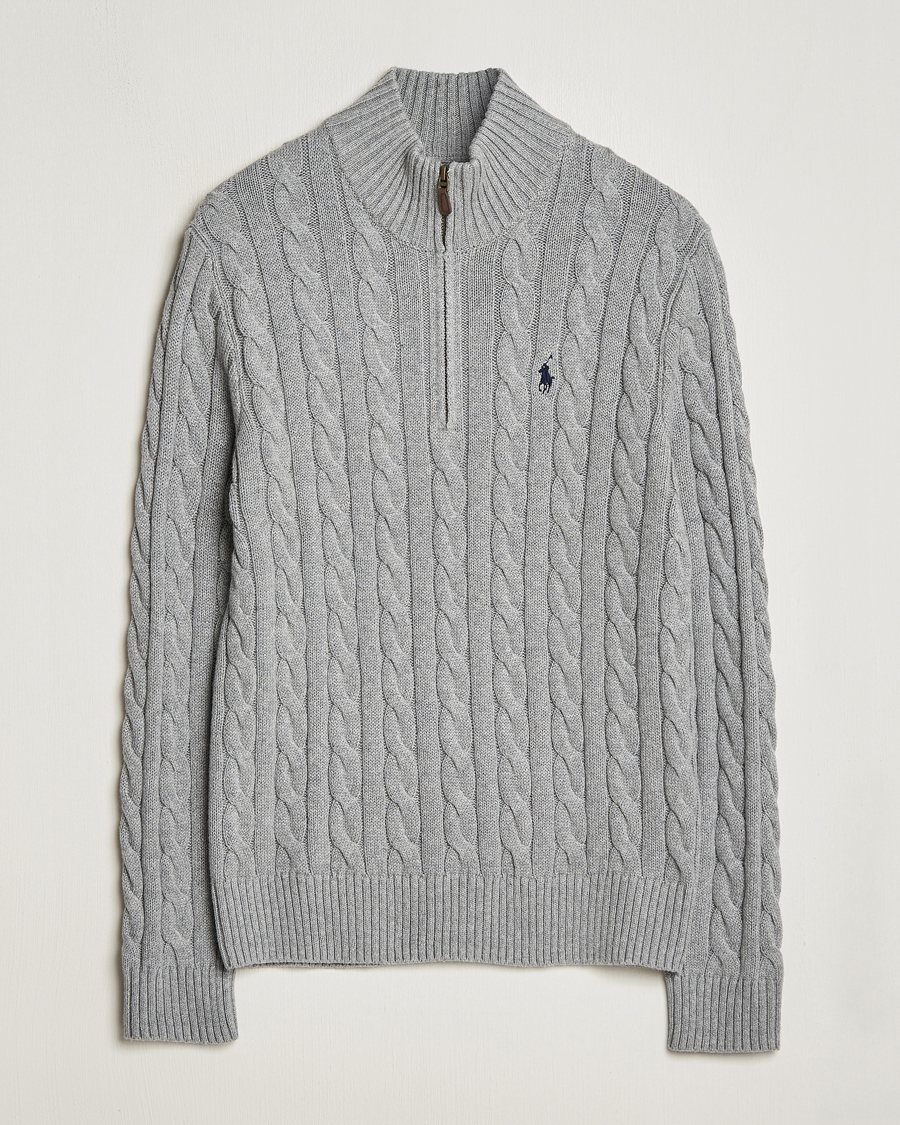 Men | Sweaters & Knitwear | Polo Ralph Lauren | Cotton Cable Half Zip Fawn Grey Heather