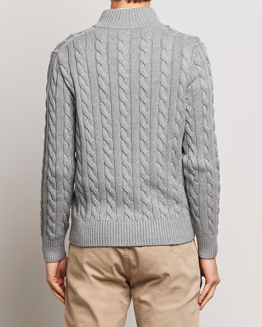 Men | Sweaters & Knitwear | Polo Ralph Lauren | Cotton Cable Half Zip Fawn Grey Heather
