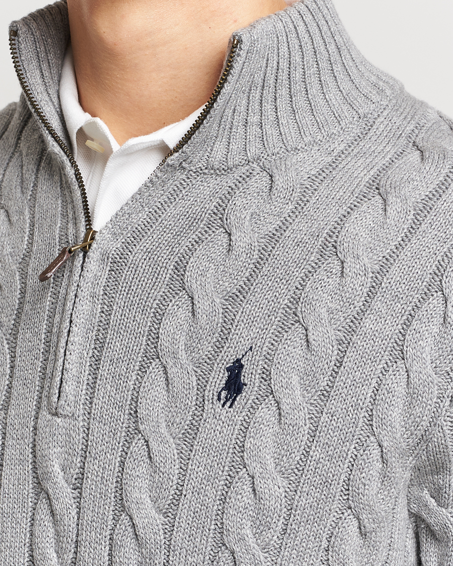 Men | Sweaters & Knitwear | Polo Ralph Lauren | Cotton Cable Half Zip Fawn Grey Heather