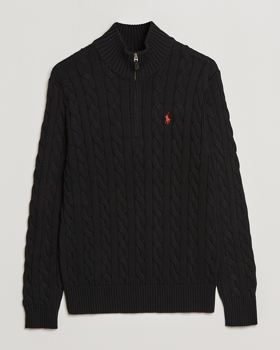 Men | Sweaters & Knitwear | Polo Ralph Lauren | Cotton Cable Half Zip Polo Black