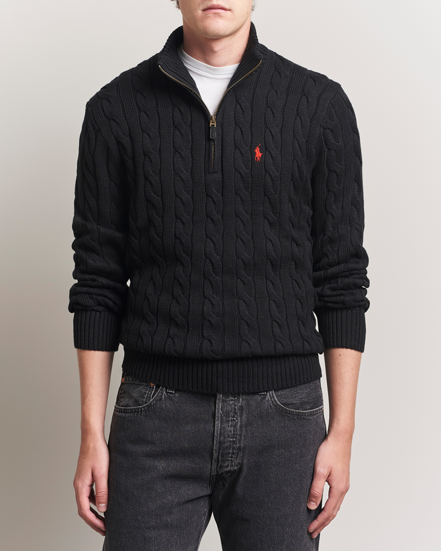 Men | Sweaters & Knitwear | Polo Ralph Lauren | Cotton Cable Half Zip Polo Black