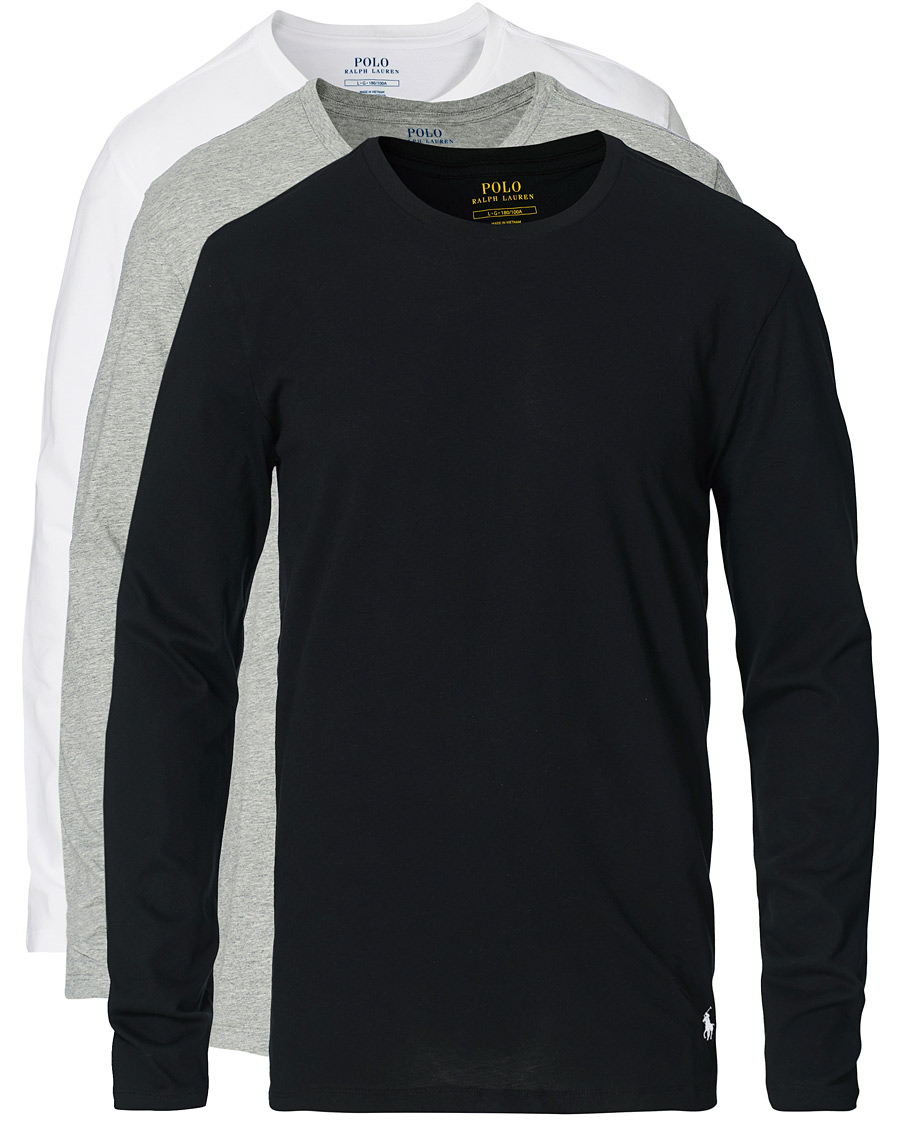 Men | T-Shirts | Polo Ralph Lauren | 3-Pack Long Sleeve Tee White/Black/Heather