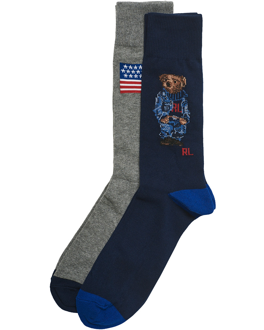 Men | Underwear & Socks | Polo Ralph Lauren | 2-Pack Bear Stripe Socks RL Bear/US Flag