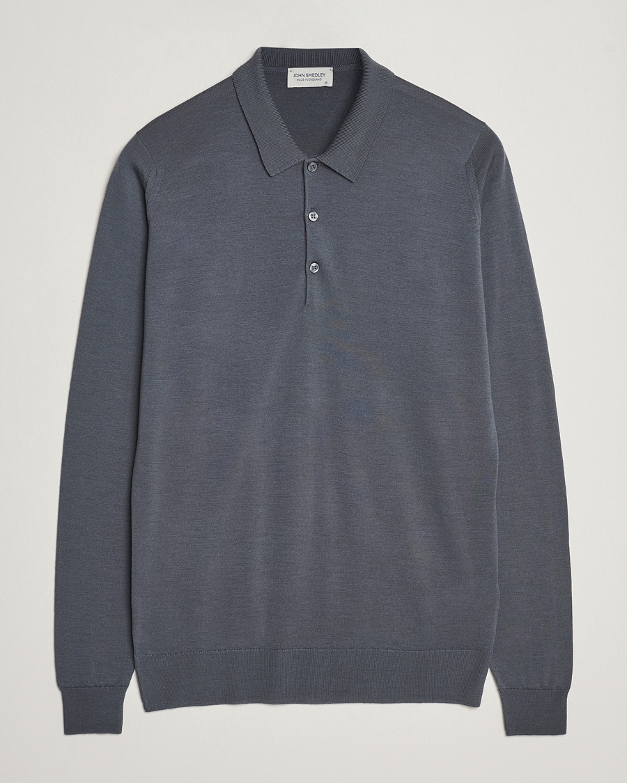 Men | Sweaters & Knitwear | John Smedley | Belper Extra Fine Merino Polo Pullover Slate Grey