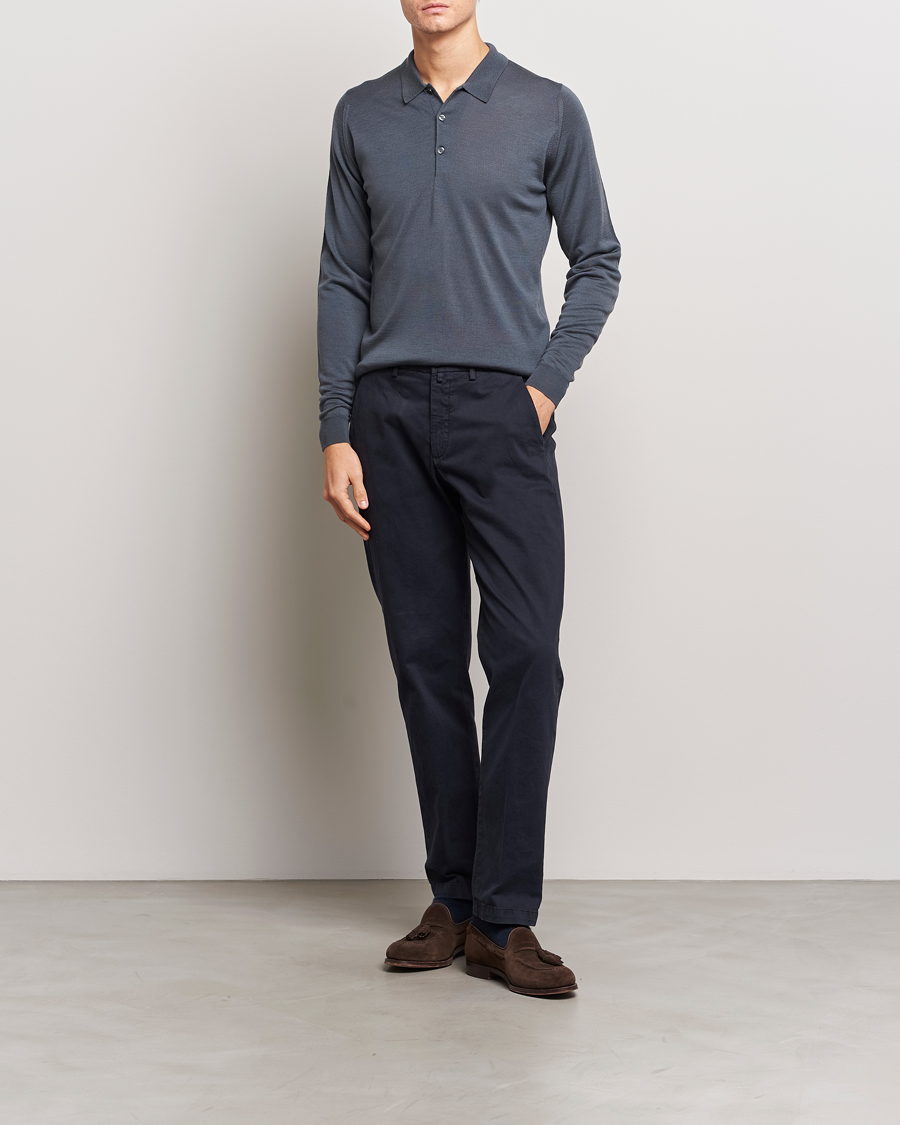Men | Sweaters & Knitwear | John Smedley | Belper Extra Fine Merino Polo Pullover Slate Grey