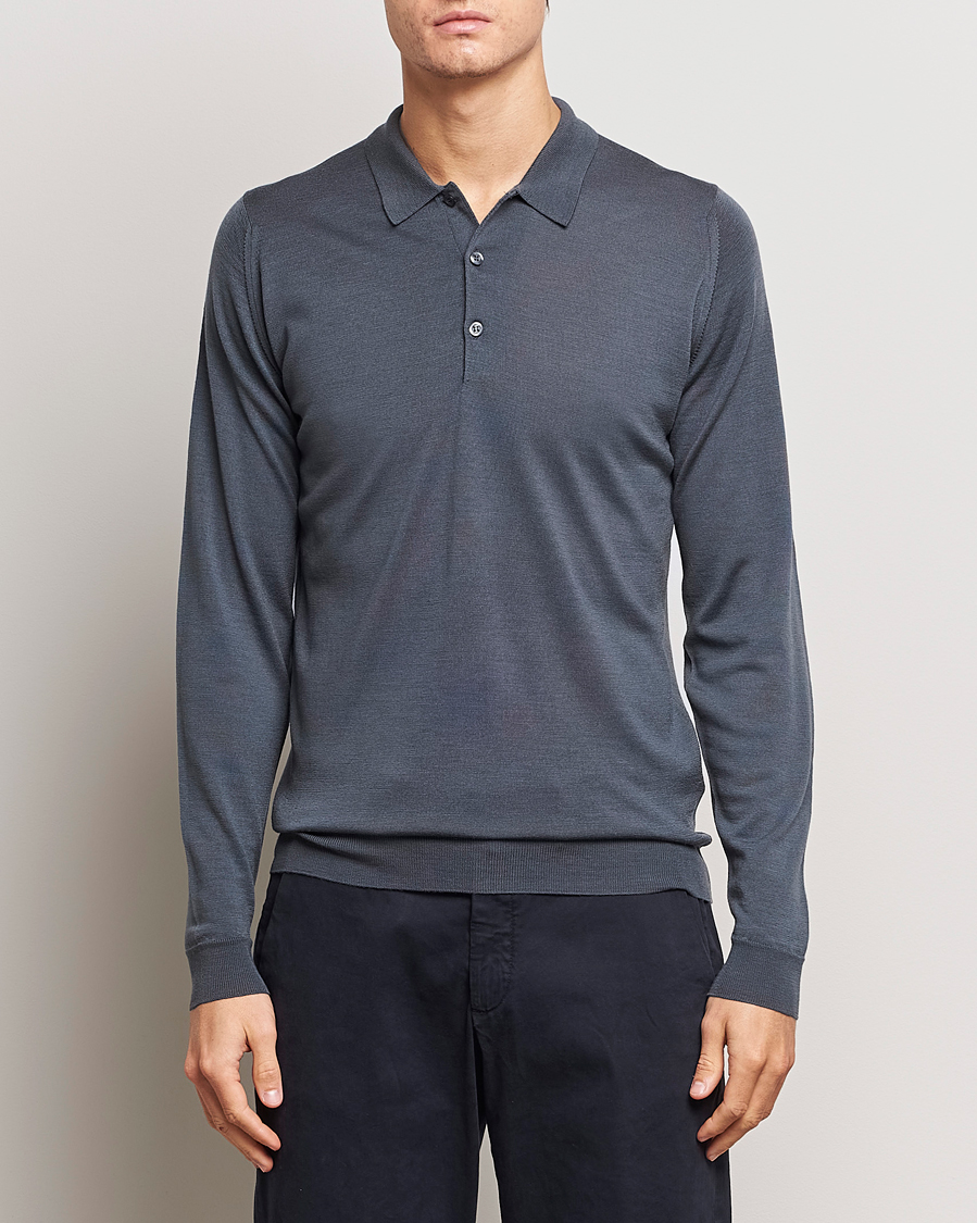 Men | Sweaters & Knitwear | John Smedley | Belper Extra Fine Merino Polo Pullover Slate Grey
