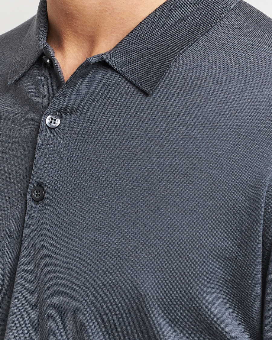 Men | Sweaters & Knitwear | John Smedley | Belper Extra Fine Merino Polo Pullover Slate Grey