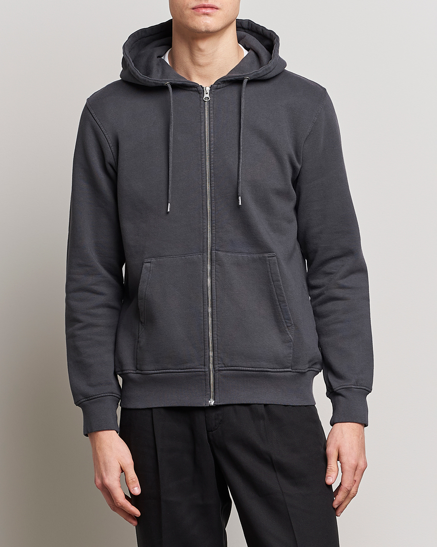 Men | Sweaters & Knitwear | Colorful Standard | Classic Organic Full Zip Hood Lava Grey