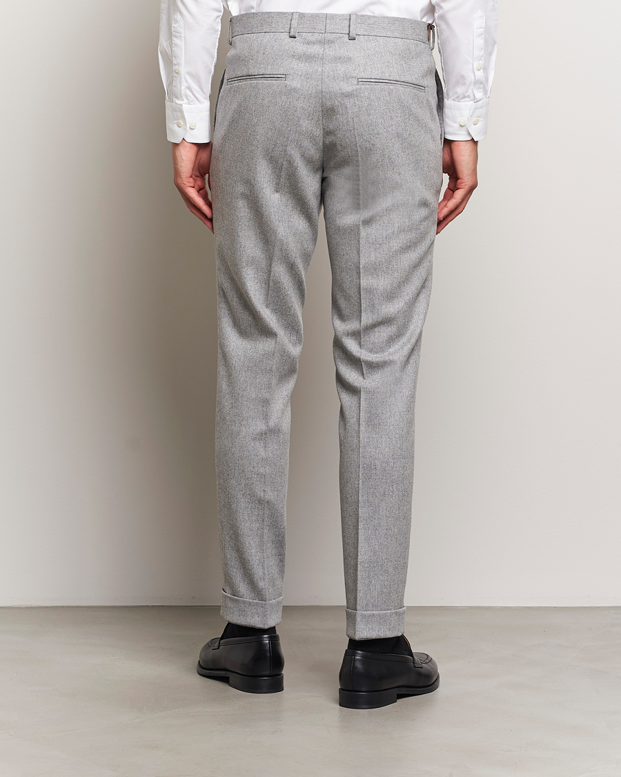 Men | Trousers | Oscar Jacobson | Denz Turn Up Flannel Trousers Light Grey Melang