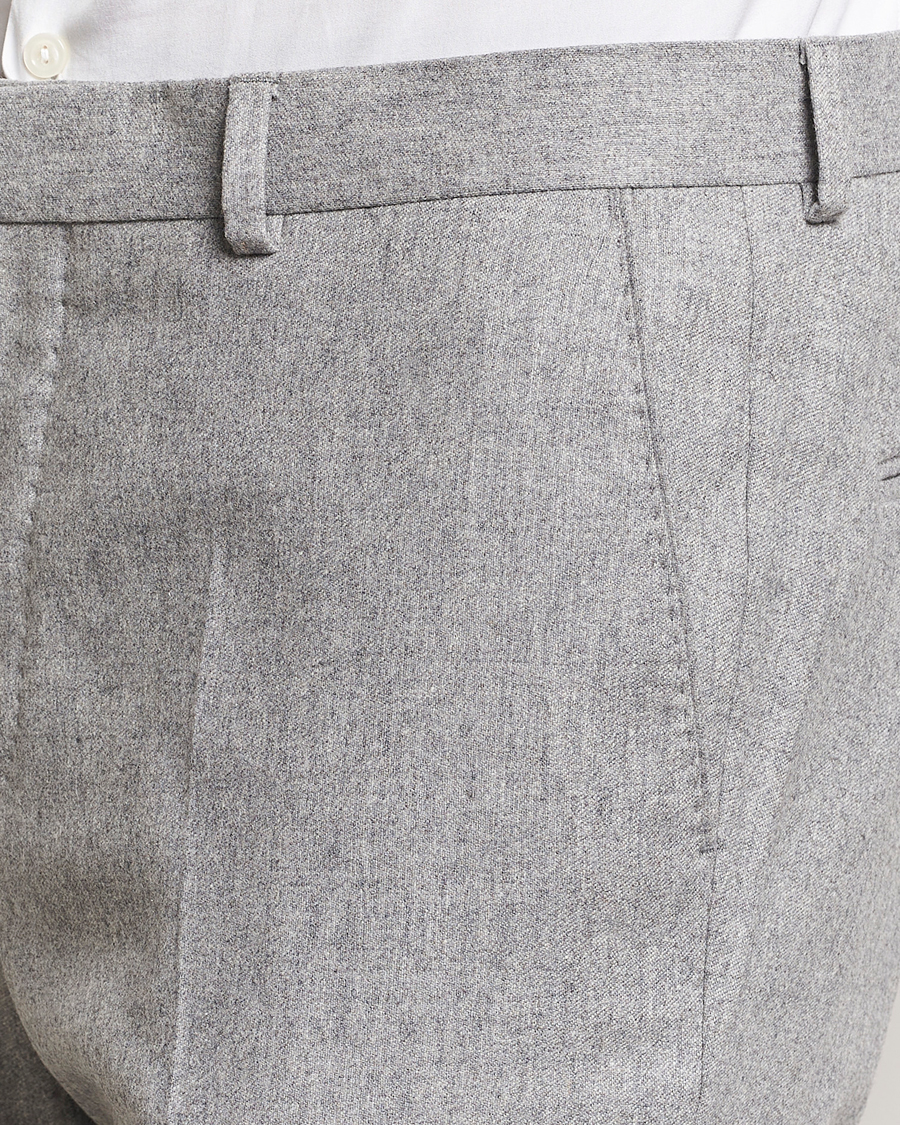 Men | Trousers | Oscar Jacobson | Denz Turn Up Flannel Trousers Light Grey Melang