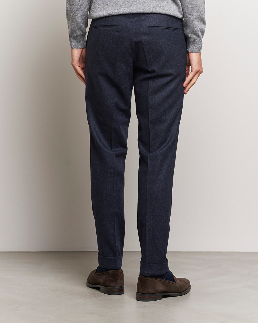Men | Trousers | Oscar Jacobson | Denz Turn Up Flannel Trousers Navy Melange