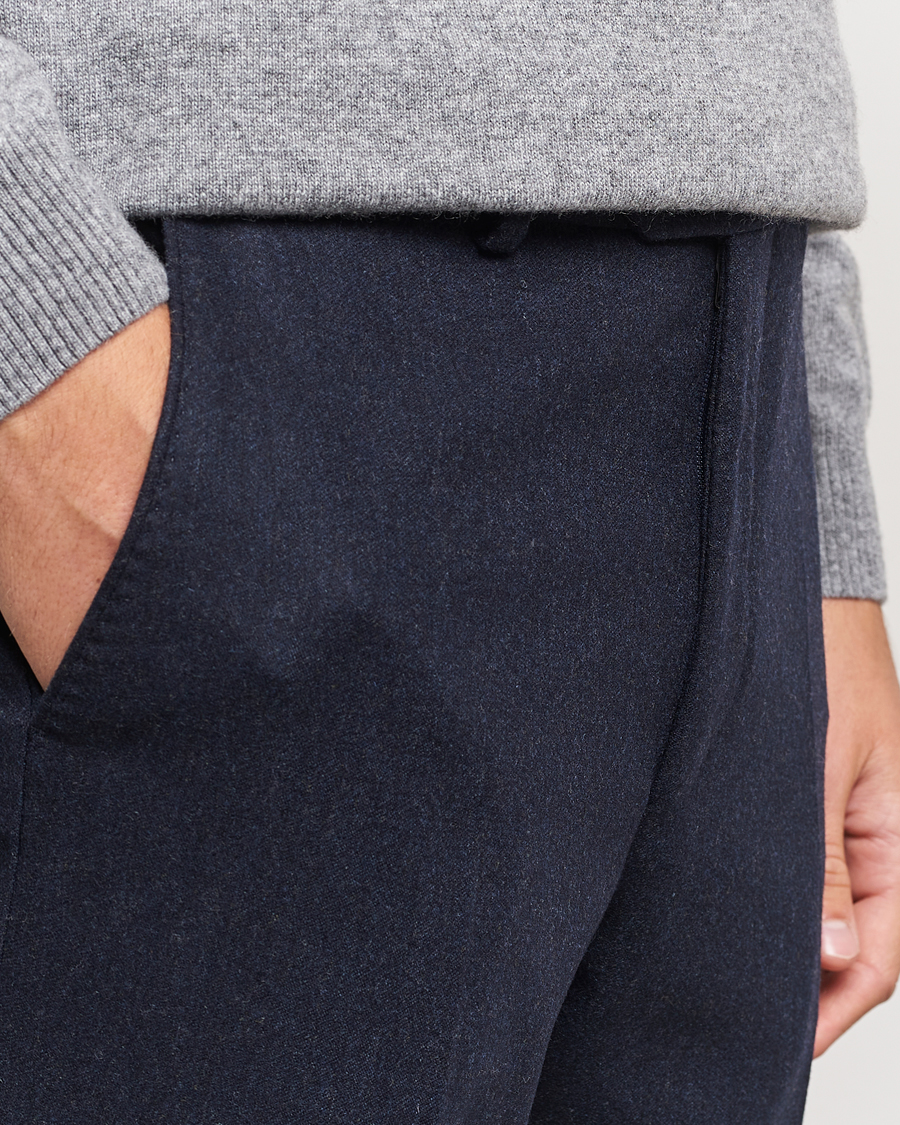 Men | Trousers | Oscar Jacobson | Denz Turn Up Flannel Trousers Navy Melange
