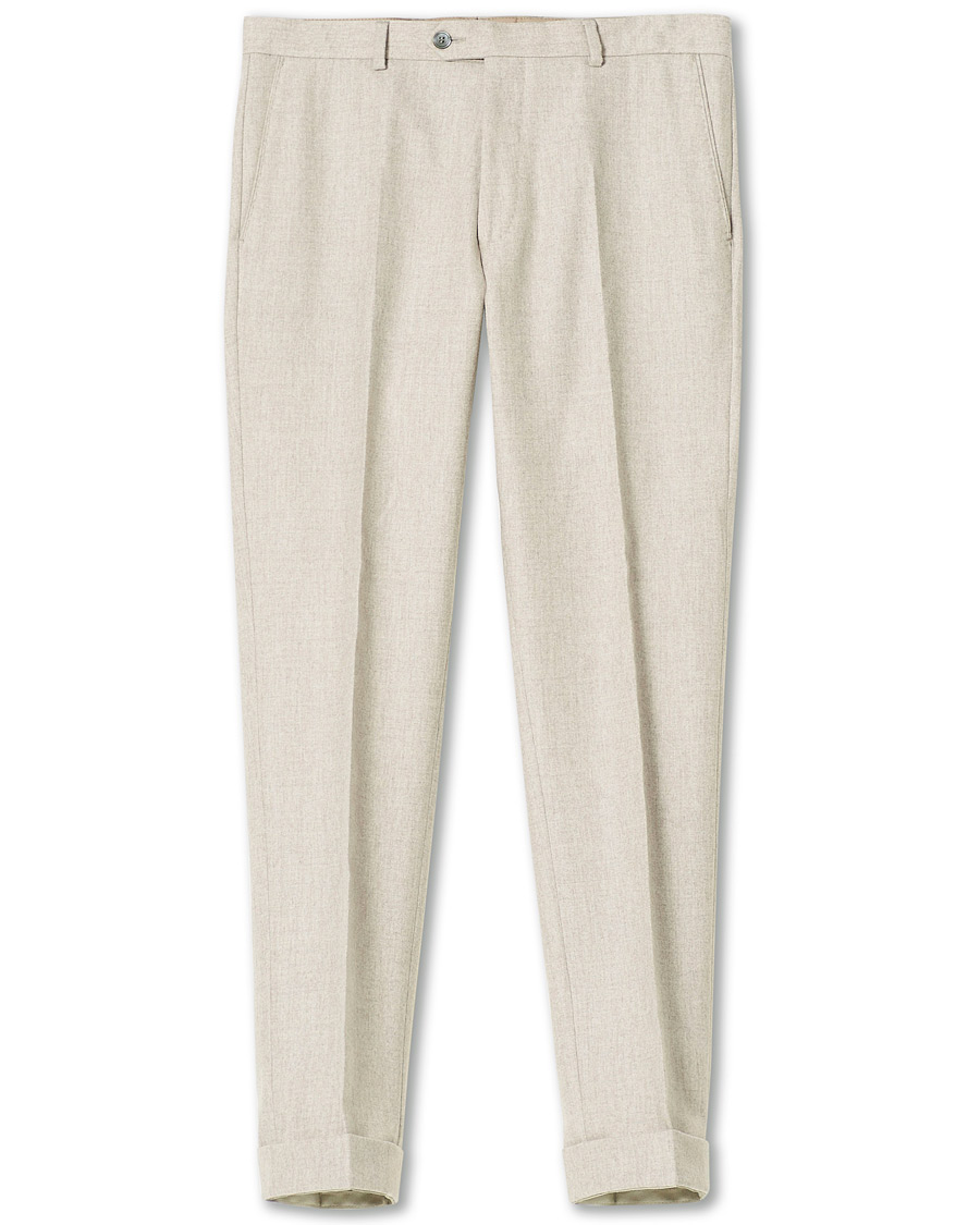 Men | Trousers | Oscar Jacobson | Denz Turn Up Flannel Trousers Beige